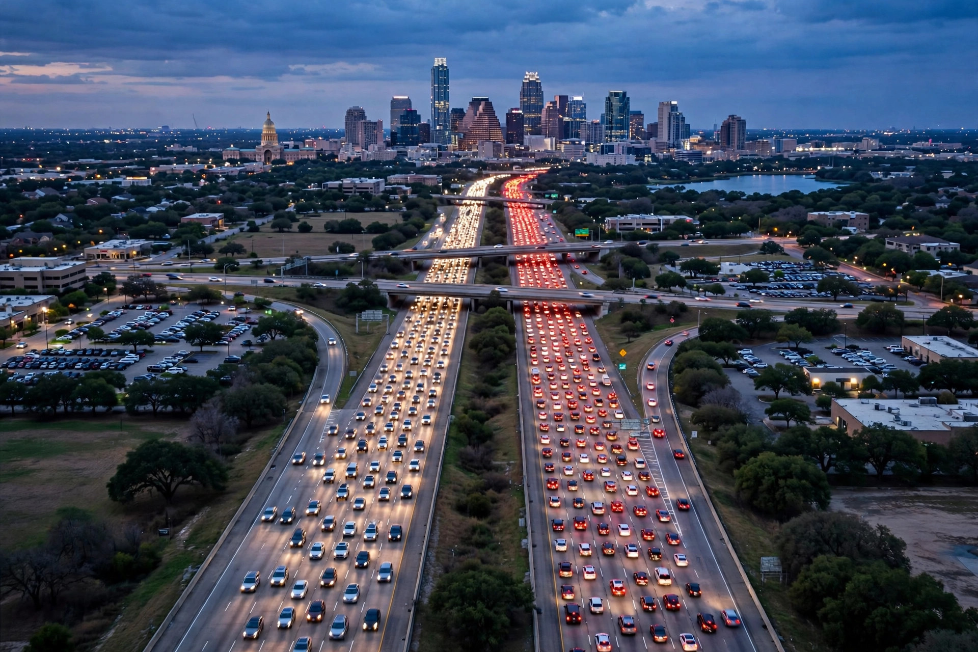 Aerial view of a Austin highway interchange